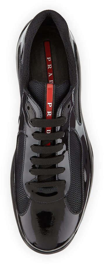 prada punta ala patent leather sneaker|Prada Punta Ala Leather Sneaker, Black/Red .